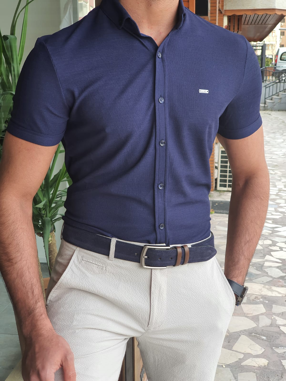 NAVYBLUE SLIM-FIT WITH BUTTON COLLAR ...